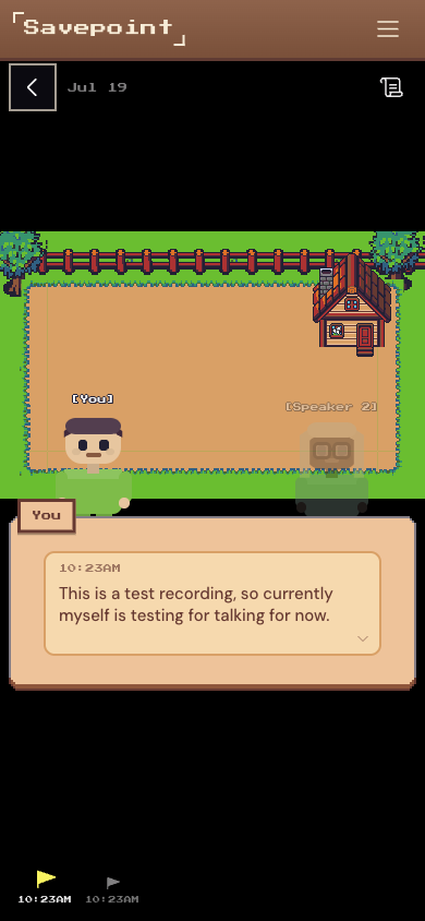 A cinematic dialogue scene with two characters and a speech box