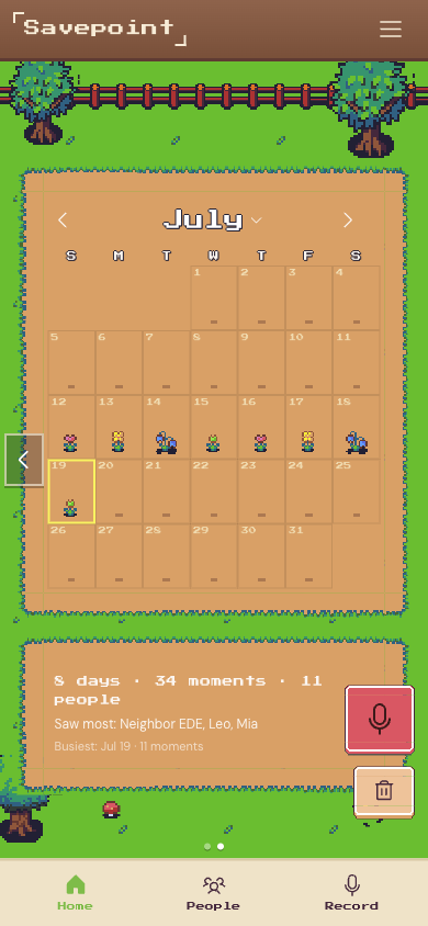 A monthly calendar with small plant icons on several days